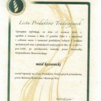 Miód Kozienicki wpisany na Listę Produktów Tradycyjnych Ministerstwa Rolnictwa i Rozwoju Wsi